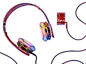 Headphones and mp3 player,X-ray
