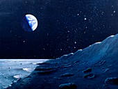 Artwork showing the Earth above the lunar horizon