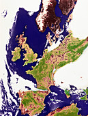 Coloured satellite image of north-western Europe