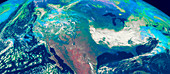 Coloured satellite image of North America
