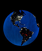 Satellite picture of the Americas at night