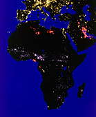 Coloured satellite image of Africa at night