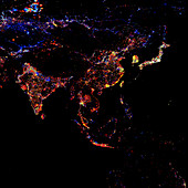 Asia at night,1993-2003 changes