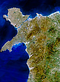 True colour satellite image of northwest Wales