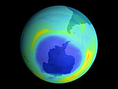 Satellite map of Antarctic ozone depletion,1999
