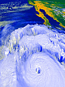 Coloured satellite image of Hurricane Linda