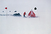 Field camp in Antarctica during a blizzard