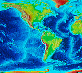 Computer map showing the Pacific Ocean ridge