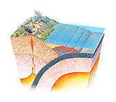 Accretionary prism at a subduction zone