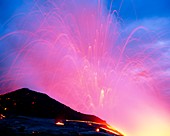 Explosion as a lava flow reaches the coast,Hawaii