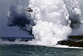 Lava flow boiling the sea,Hawaii