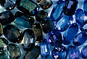 Cut crystals of blue tanzanite