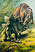Artist's impression of Tyrannosaurus & Stegosaurus