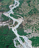 A braided stream from the Rhone Glacier