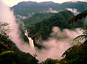 Waterfall and mist in the foothills of the Andes