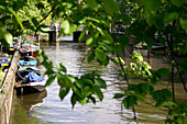 Boats moored on a canal