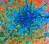 False-colour satellite image of London