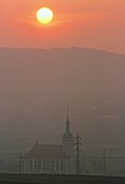 Sunset through smoky air,Most,Czech Republic