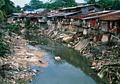 Polluted river running through a Malaysian slum