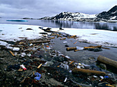 Rubbish washed up on beach on Danskoya,Svalbard