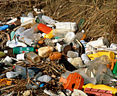 Rubbish at the high tide mark on the seashore