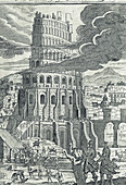 Engraving of the legendary tower of Babel