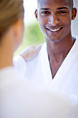 Happy couple relaxing at a spa