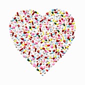 Pills and capsules in heart shape