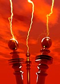 Tesla coils firing,artwork