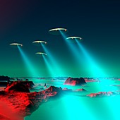 UFOs over an alien planet,artwork