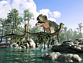 Tyrannosaurus rex hunting,artwork
