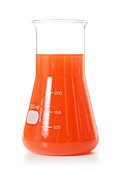 Orange liquid in a conical flask