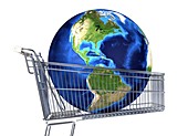 Globe inside a shopping trolley,artwork