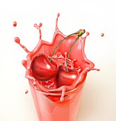 Cherries splashing into a drink,artwork