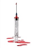 Medical syringe with red liquid,artwork