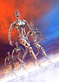 Robots marching,illustration