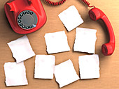 Red telephone and paper,illustration