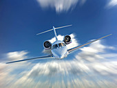 Private jet in the clouds,illustration