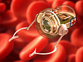 Nanobot in blood stream,illustration