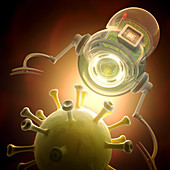 Nanobots and red blood cell,illustration