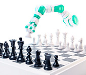 Robotic arm playing chess,illustration