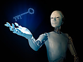 Robot holding a binary code key