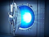 Vault door with binary code,illustration