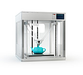 3D printer printing teapot,illustration