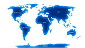 World map illustrating the 7 continents