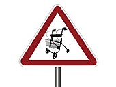 Warning sign with walking frame symbol