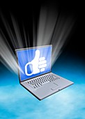Laptop with thumbs up icon,illustration