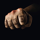 Clenched fist with 'you are dead'