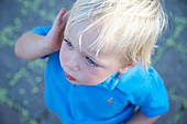 Boy with blonde hair,high angle view