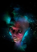 Alien's head in space,Illustration